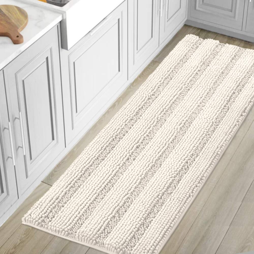 H.VERSAILTEX Grey Bathroom Rug Set Bath Mats, 2 Piece Bath Rugs Non Slip Thick Soft Chenille Striped Bath Rug Set, Bath Mats for Bathroom Sets (Grey, 20" x 32"/17" x 24")