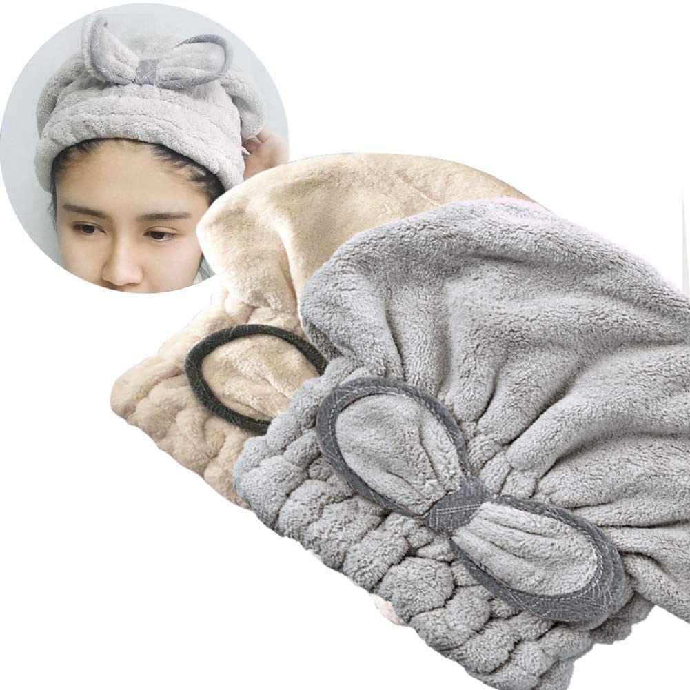 Jseng 2PC Microfiber Hair Drying Caps, Extrame Soft & Ultra Absorbent, Fast Drying Hair Turban Wrap Towels Shower Cap for Girls and Women