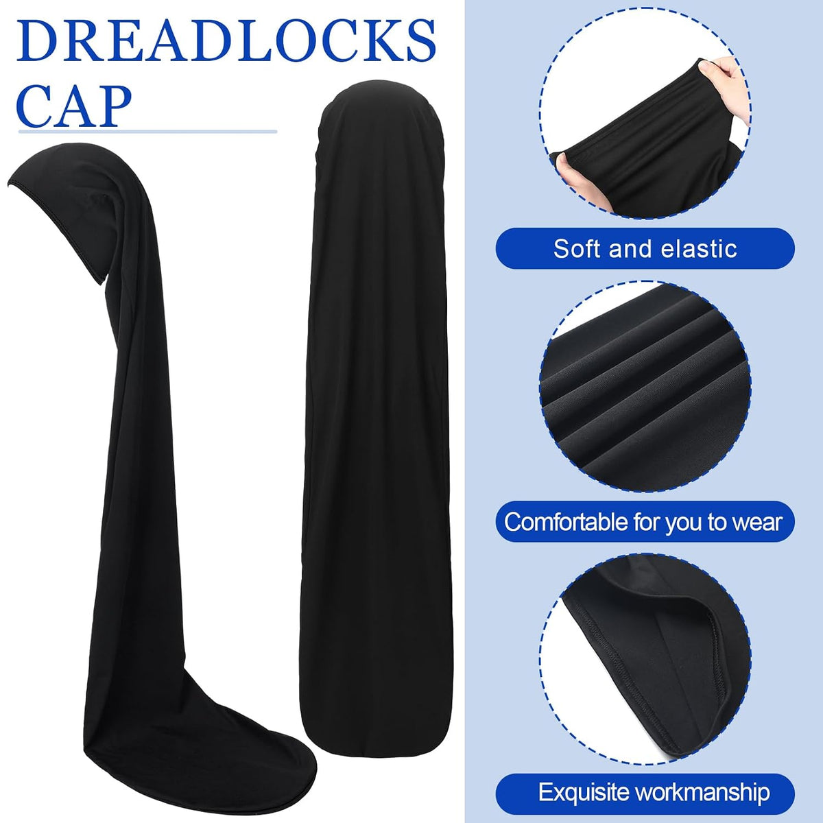 Twistover 2 Jumbo Dreadlock Cap Wrap for Dreads,Black,Black,50 Inches