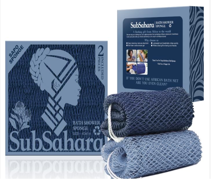 SubSahara African Net Sponge, 2 Pack 45-Inch Exfoliating Bath Scrubber