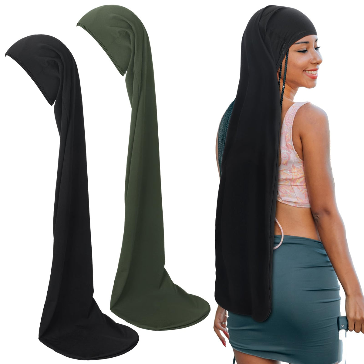 Twistover 2 Jumbo Dreadlock Cap Wrap for Dreads,Black,Black,50 Inches
