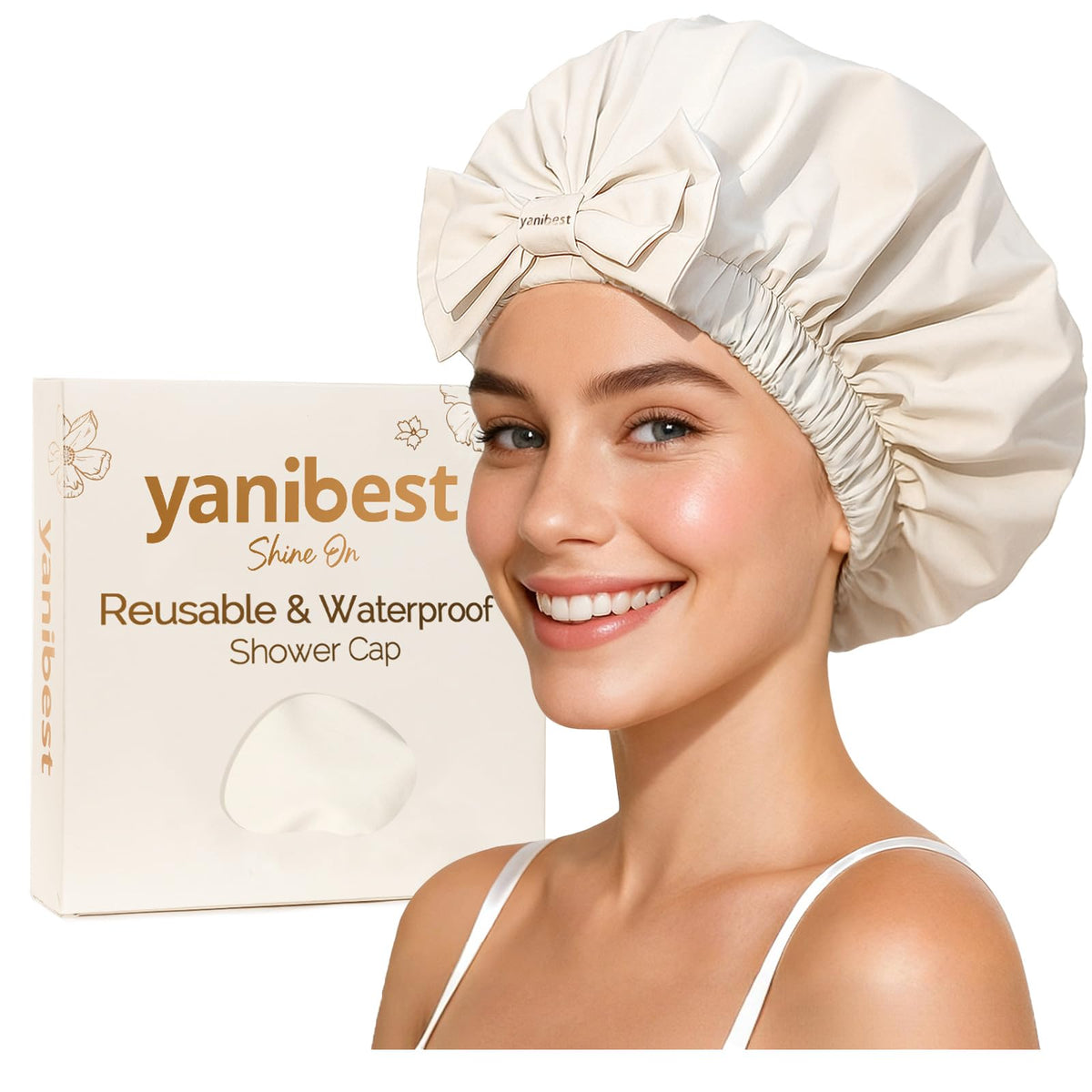 Yanibest Shower Cap Reusable Waterproof, Wide Elastic Band Bath Cap
