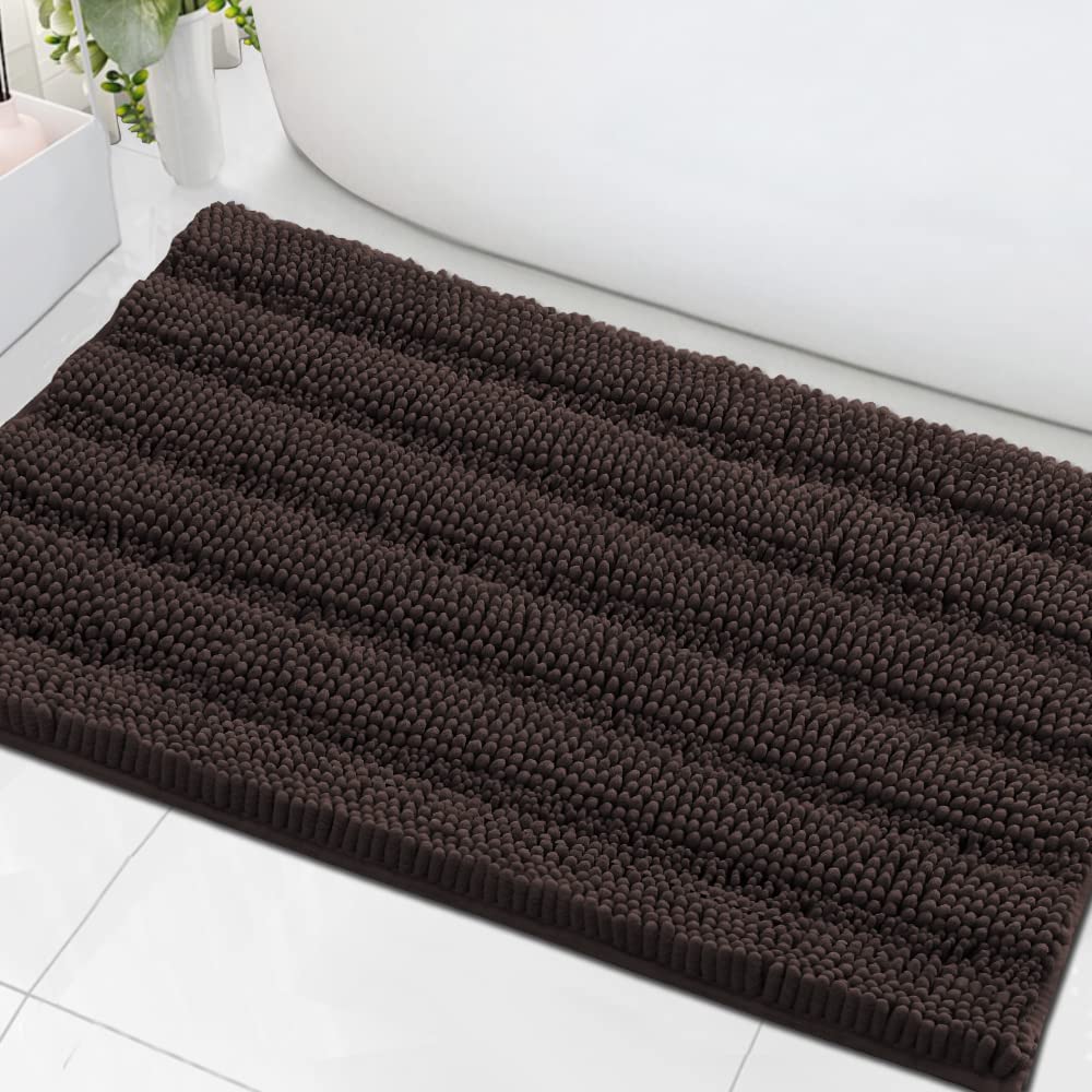 H.VERSAILTEX Grey Bathroom Rug Set Bath Mats, 2 Piece Bath Rugs Non Slip Thick Soft Chenille Striped Bath Rug Set, Bath Mats for Bathroom Sets (Grey, 20" x 32"/17" x 24")