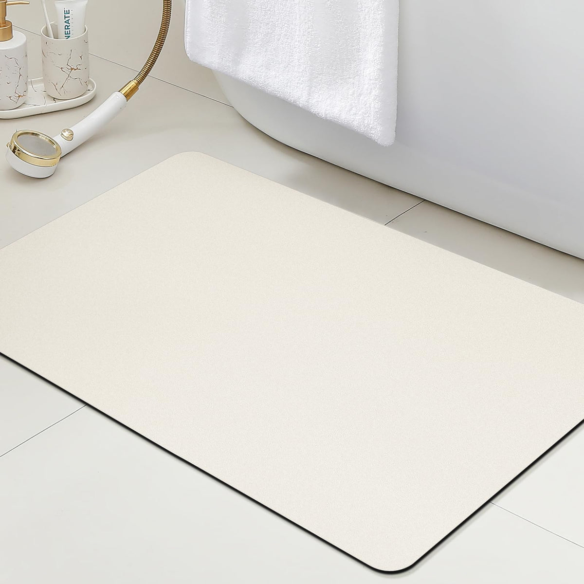 ACCUMTEK Non Slip Bath Mat, Thin Bathroom Rugs Fit Under Door, Quick Dry Bath Mats, Machine Washable Bath Rugs for Bathroom, Bathtub & Kitchen, Grey/Bordered/24 x17
