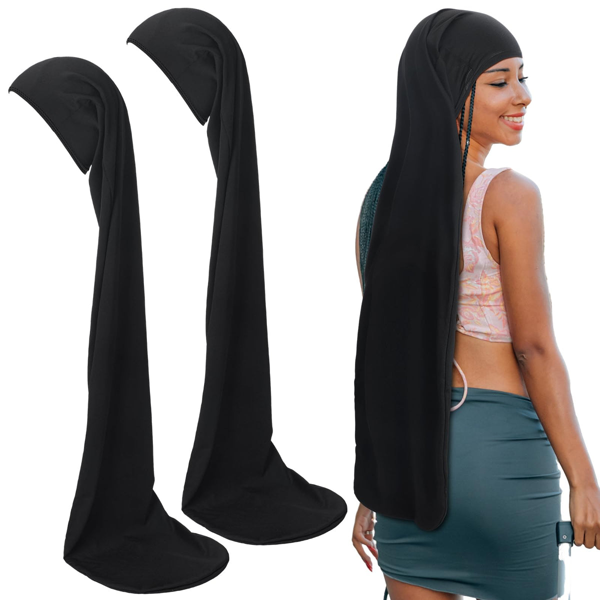 Twistover 2 Jumbo Dreadlock Cap Wrap for Dreads,Black,Black,50 Inches