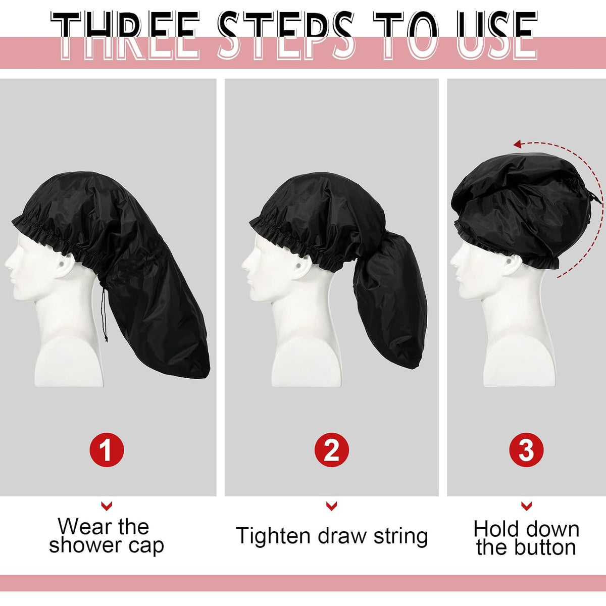 Eurzom 4 Pcs Large Shower Cap for Braids Locs, Red, Blue, Black, Gray