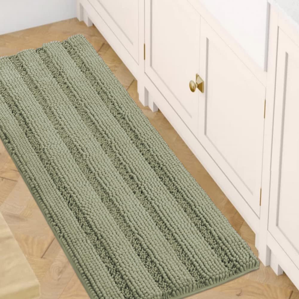H.VERSAILTEX Grey Bathroom Rug Set Bath Mats, 2 Piece Bath Rugs Non Slip Thick Soft Chenille Striped Bath Rug Set, Bath Mats for Bathroom Sets (Grey, 20" x 32"/17" x 24")