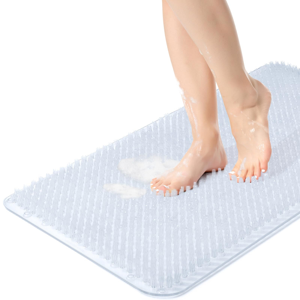 OTHWAY Non Slip Grassy Bathtub Mat : 25.6X13.4 inches Sturdy But Soft Bath Mat_Quick Drain Shower Floor Mat with Soft Bristles for Scrubbing Feet (Clear)