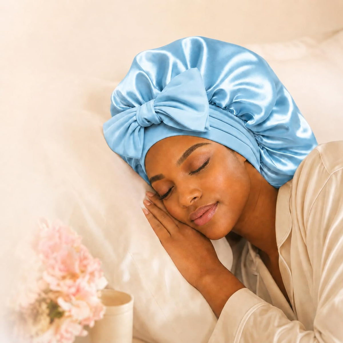 VarCozy Adjustable Double Layer Satin Bonnet for Sleeping to Reduce Frizz
