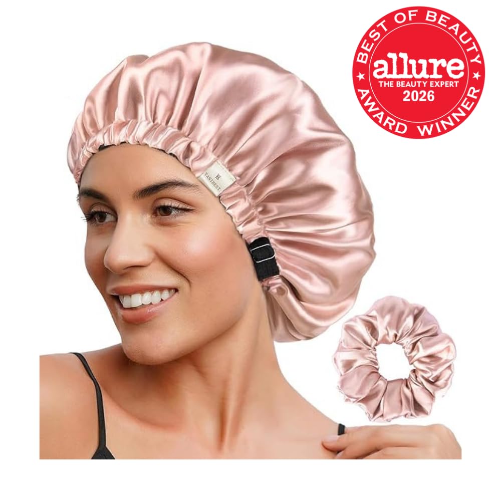 YANIBEST Adjustable Satin Bonnet Double Layer Hair Bonnet for Sleeping Bonnets for Women Hats Curly Natural Hair, Blush Pink