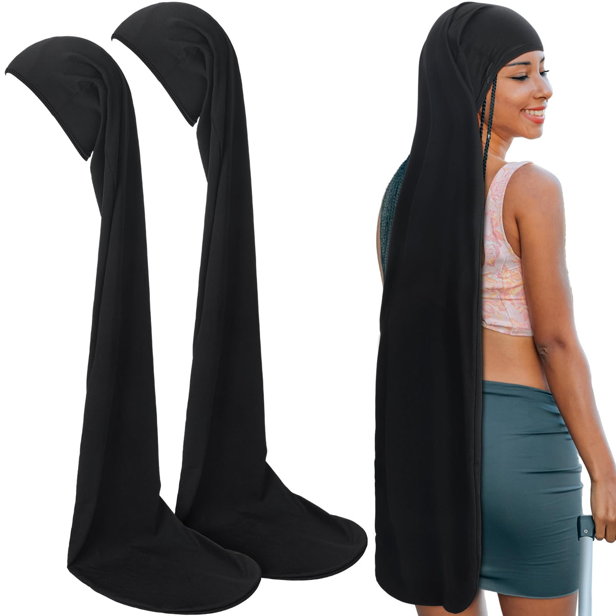 Twistover 2 Jumbo Dreadlock Cap Wrap for Dreads,Black,Black,50 Inches