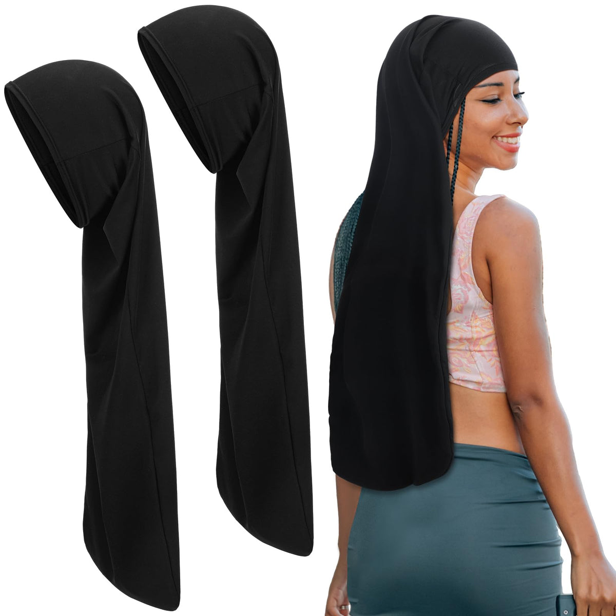 Twistover 2 Jumbo Dreadlock Cap Wrap for Dreads,Black,Black,50 Inches