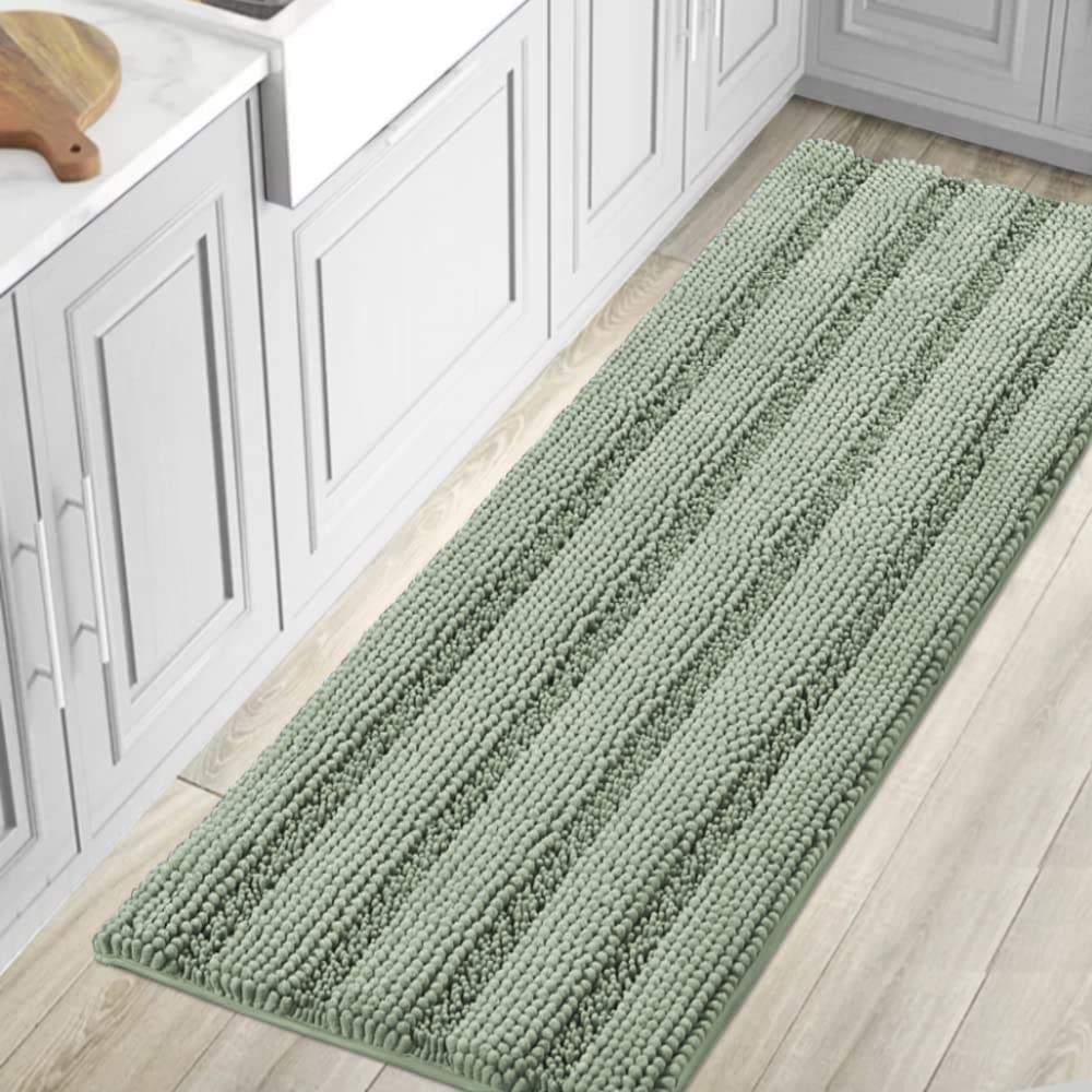 H.VERSAILTEX Grey Bathroom Rug Set Bath Mats, 2 Piece Bath Rugs Non Slip Thick Soft Chenille Striped Bath Rug Set, Bath Mats for Bathroom Sets (Grey, 20" x 32"/17" x 24")
