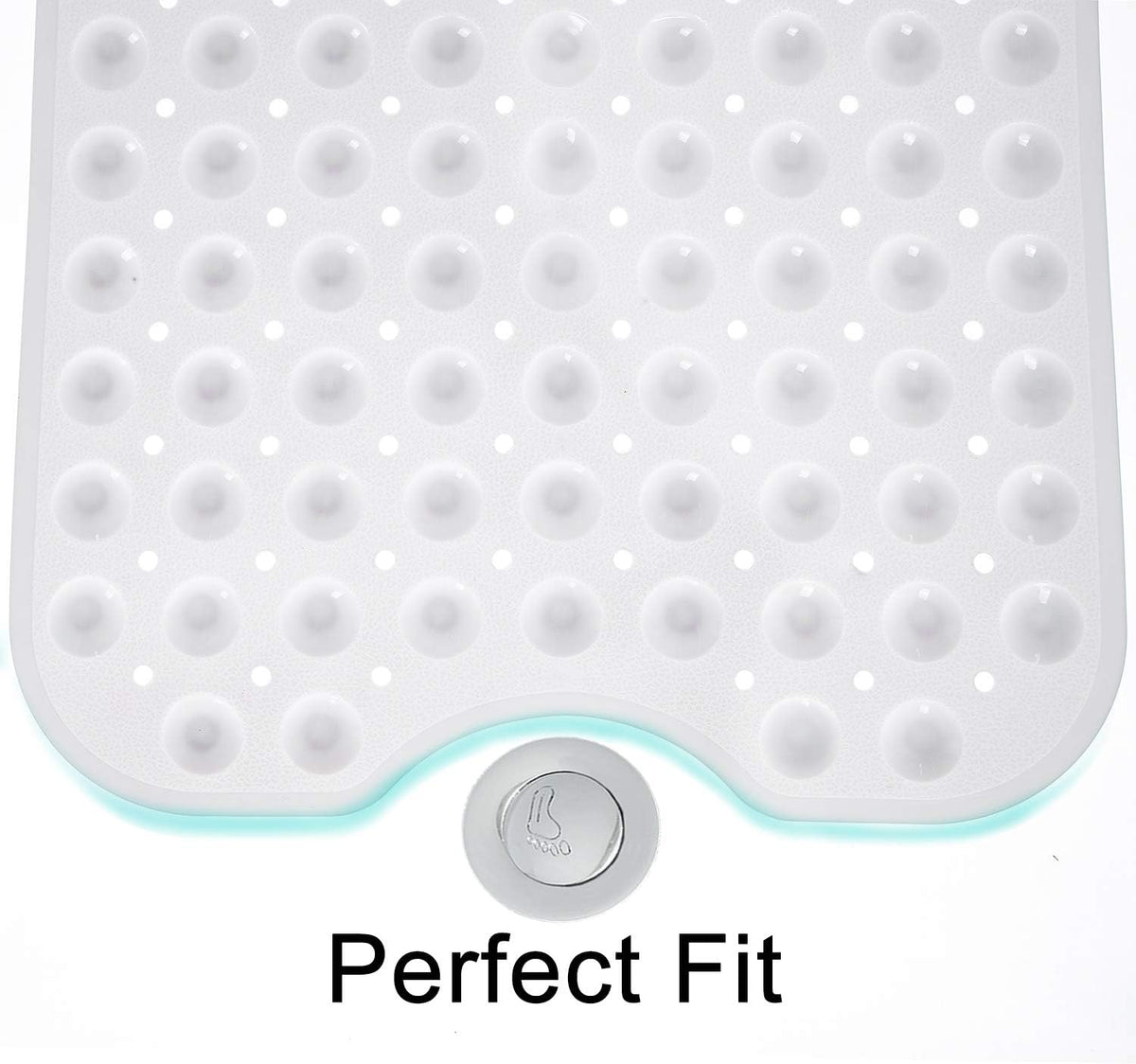 TEESHLY Bath Tub and Shower Mats, Non-Slip 39 x 16 Inch Extra Long Bathtub Mat, Machine Washable BathMat with Drain Holes, Suction Cups for Bathroom (Opaque White)