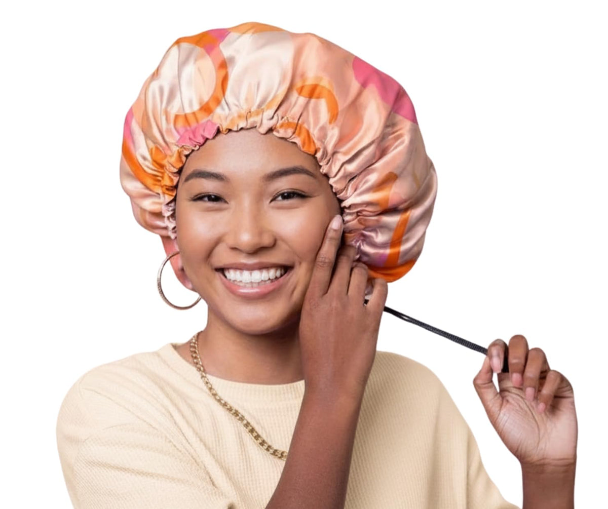 Glow By Daye Satin Bonnet, Double-Layered and Adjustable Satin Sleep Cap, Extra Large, Reversible Navy Classico
