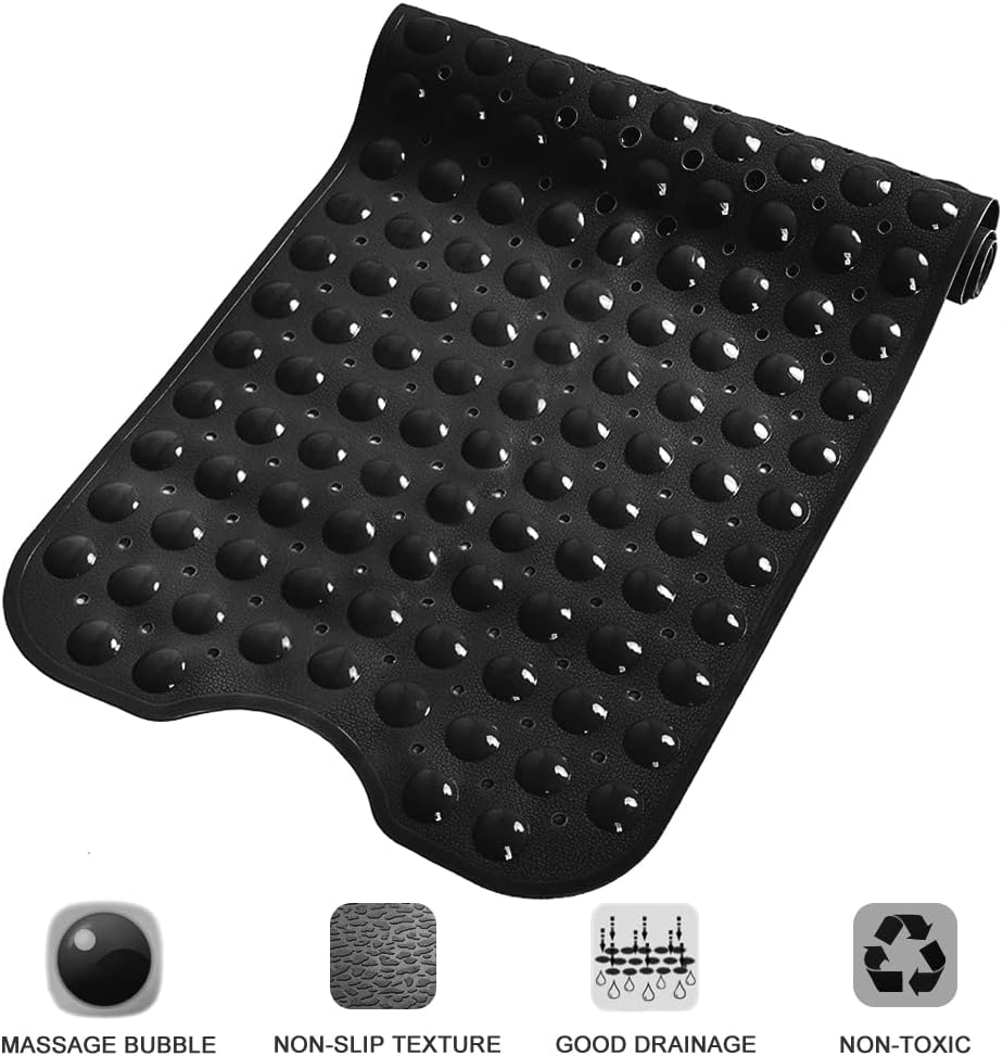 Extra Long Non-Slip Bathtub Shower Mat, 39 x 16 Inch Black Bath Mat
