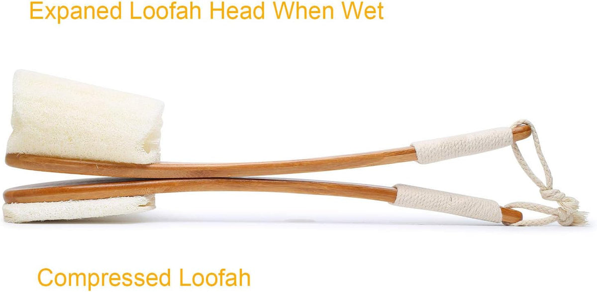 Leotruny 100% Natural Exfoliating Loofah with Long Wooden Handle