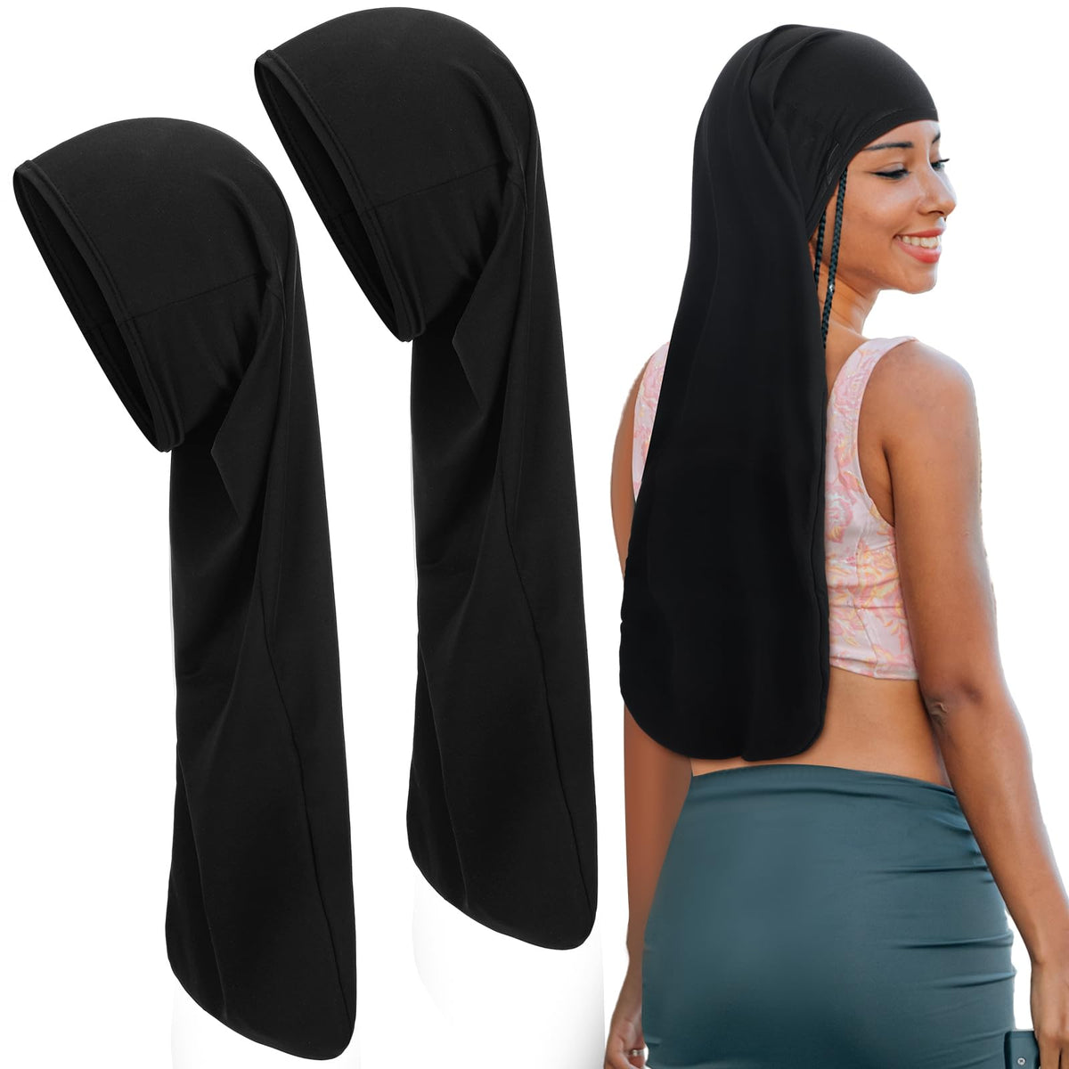 Twistover 2 Jumbo Dreadlock Cap Wrap for Dreads,Black,Black,50 Inches