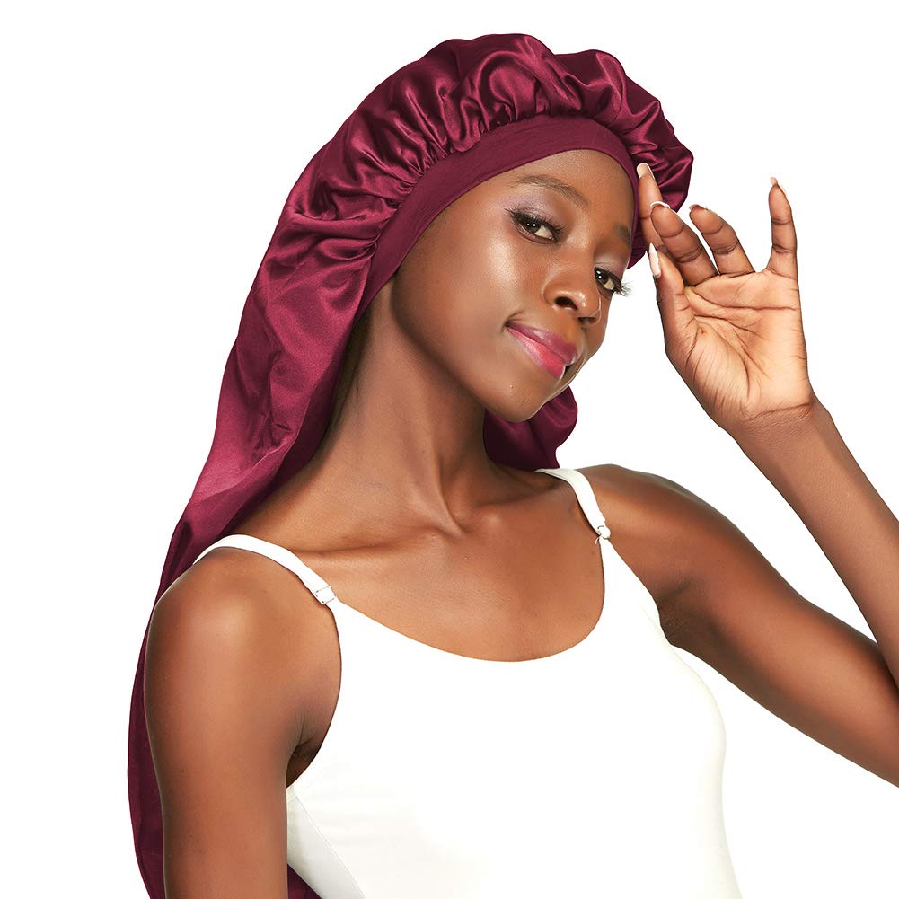 Long Braids Satin Bonnet Jumbo Sleep Cap to Protect Hair Black