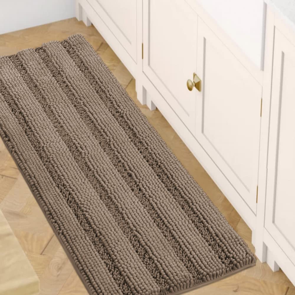 H.VERSAILTEX Grey Bathroom Rug Set Bath Mats, 2 Piece Bath Rugs Non Slip Thick Soft Chenille Striped Bath Rug Set, Bath Mats for Bathroom Sets (Grey, 20" x 32"/17" x 24")