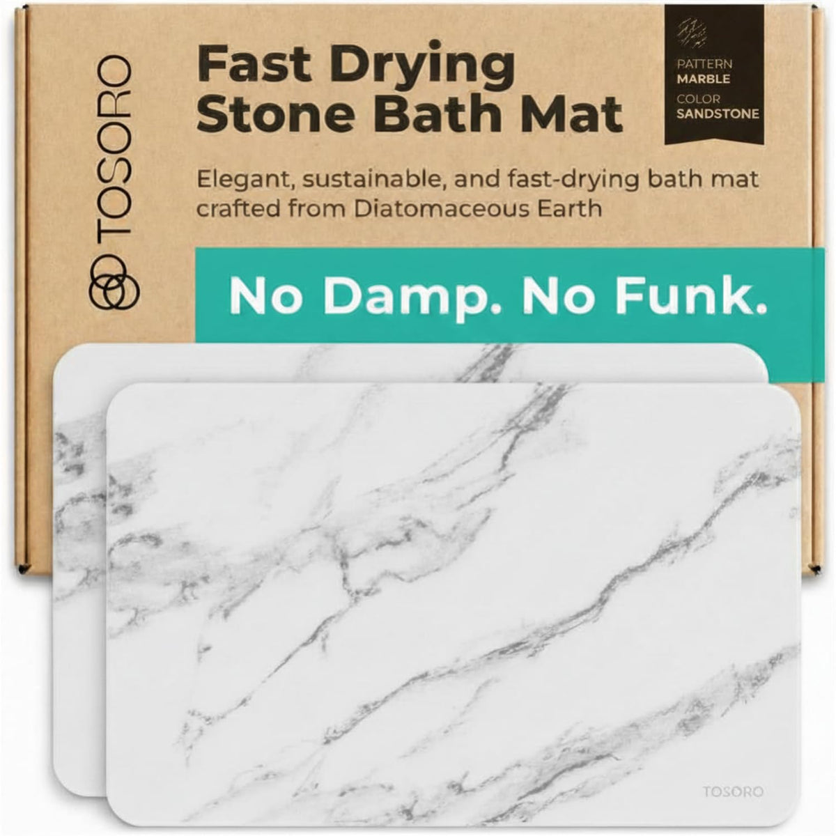 TOSORO - Stone Bath Mat Diatomaceous Earth Shower Mat Non-Slip Super Absorbent Diatomite Stone Bath Mats for Bathroom Floor Quick Drying Natural Easy to Clean (23.5 x 15) - Sandstone