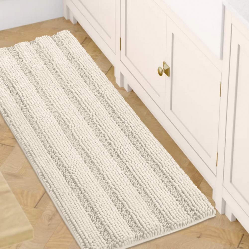 H.VERSAILTEX Grey Bathroom Rug Set Bath Mats, 2 Piece Bath Rugs Non Slip Thick Soft Chenille Striped Bath Rug Set, Bath Mats for Bathroom Sets (Grey, 20" x 32"/17" x 24")
