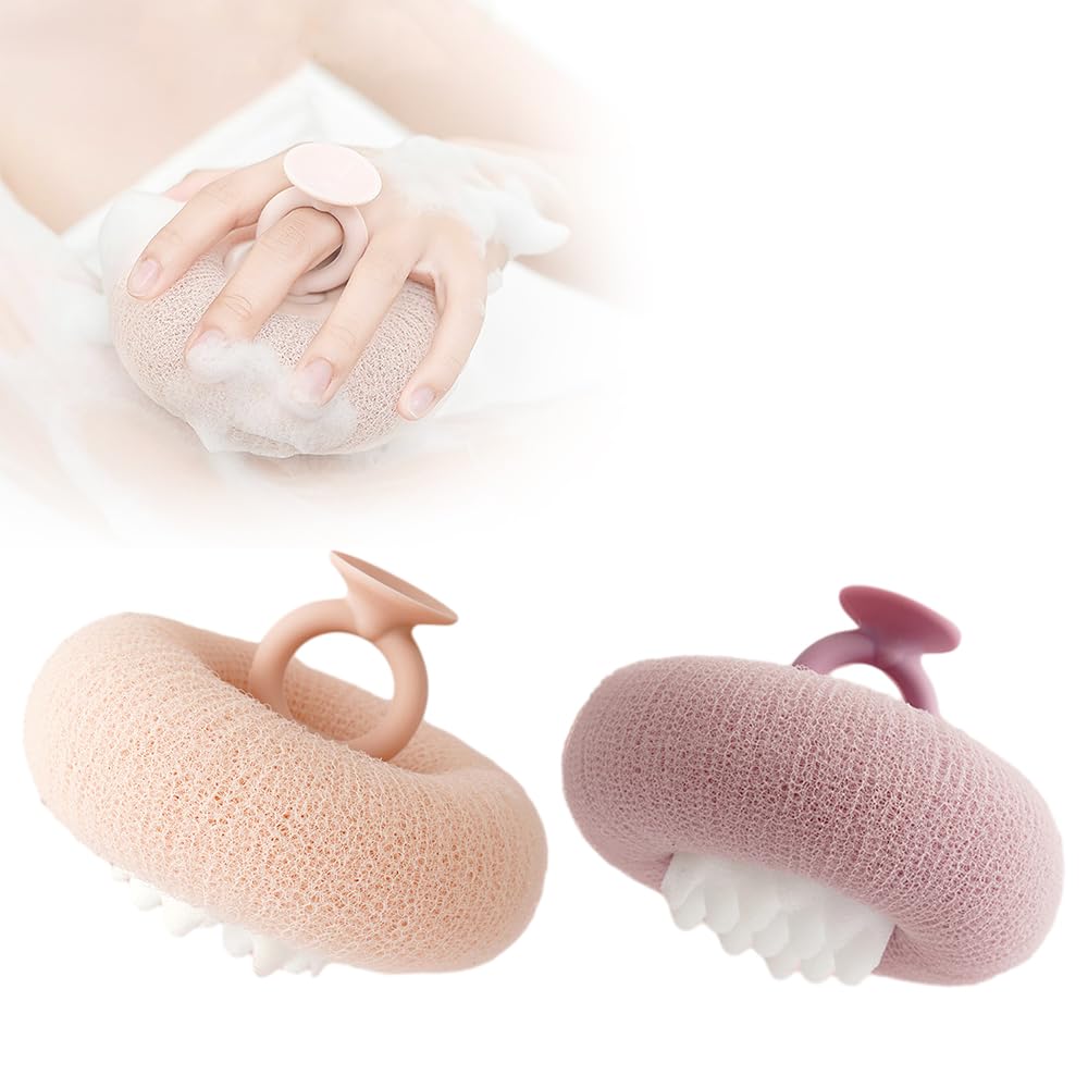 Super Soft Sunflower Suction Cup Bath Ball, 2026 Upgraded 2-in-1 Sunflower Bath Ball Exfoliating Bath Sponge Cleaning Brush, Sponge Mesh Pouf Shower Ball for Women, Men Shower (Apricot+Green)