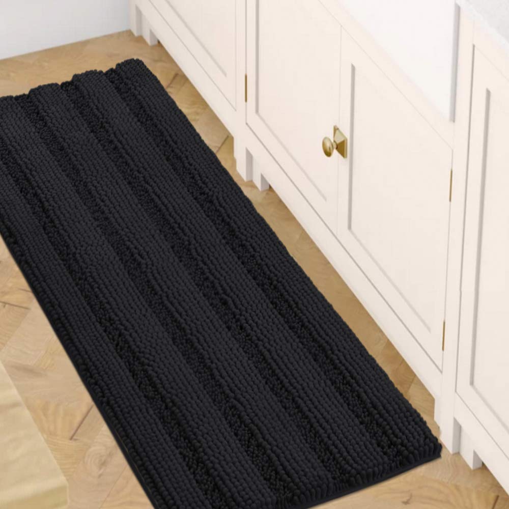 H.VERSAILTEX Grey Bathroom Rug Set Bath Mats, 2 Piece Bath Rugs Non Slip Thick Soft Chenille Striped Bath Rug Set, Bath Mats for Bathroom Sets (Grey, 20" x 32"/17" x 24")