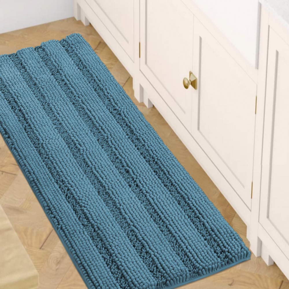 H.VERSAILTEX Grey Bathroom Rug Set Bath Mats, 2 Piece Bath Rugs Non Slip Thick Soft Chenille Striped Bath Rug Set, Bath Mats for Bathroom Sets (Grey, 20" x 32"/17" x 24")