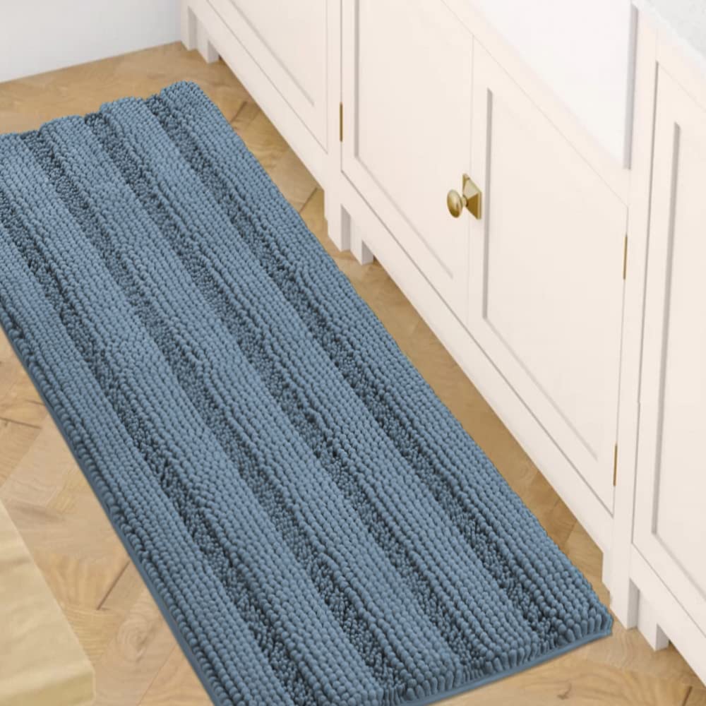 H.VERSAILTEX Grey Bathroom Rug Set Bath Mats, 2 Piece Bath Rugs Non Slip Thick Soft Chenille Striped Bath Rug Set, Bath Mats for Bathroom Sets (Grey, 20" x 32"/17" x 24")
