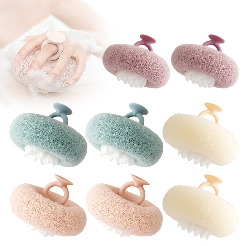 Super Soft Sunflower Suction Cup Bath Ball, 2026 Upgraded 2-in-1 Sunflower Bath Ball Exfoliating Bath Sponge Cleaning Brush, Sponge Mesh Pouf Shower Ball for Women, Men Shower (Apricot+Green)