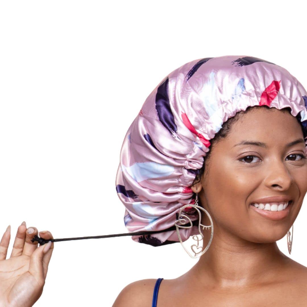 Glow By Daye Satin Bonnet, Double-Layered and Adjustable Satin Sleep Cap, Extra Large, Reversible Navy Classico