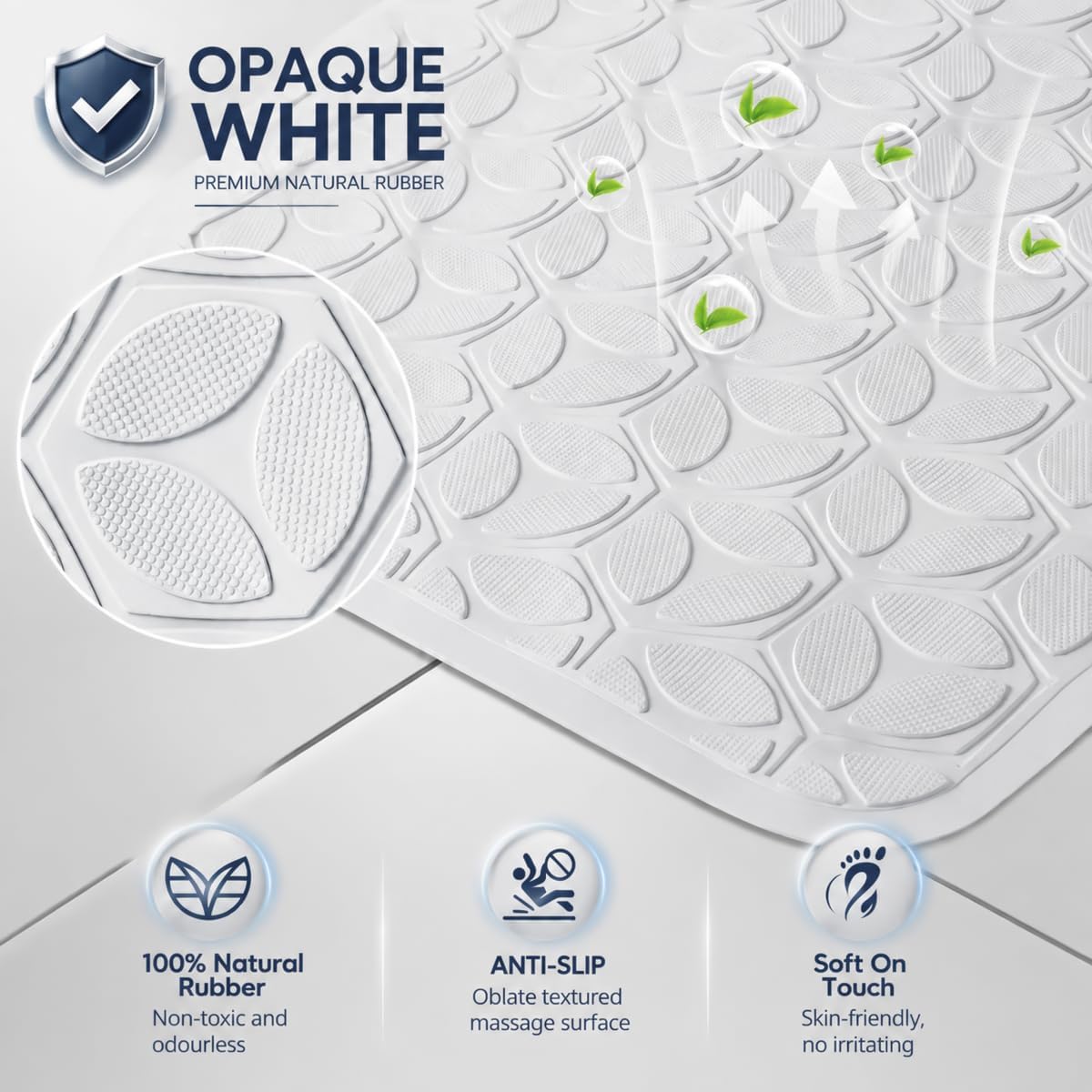 Non-Slip Rubber Bathtub Mat with Suction Cups, 16 × 28 Inch (White)