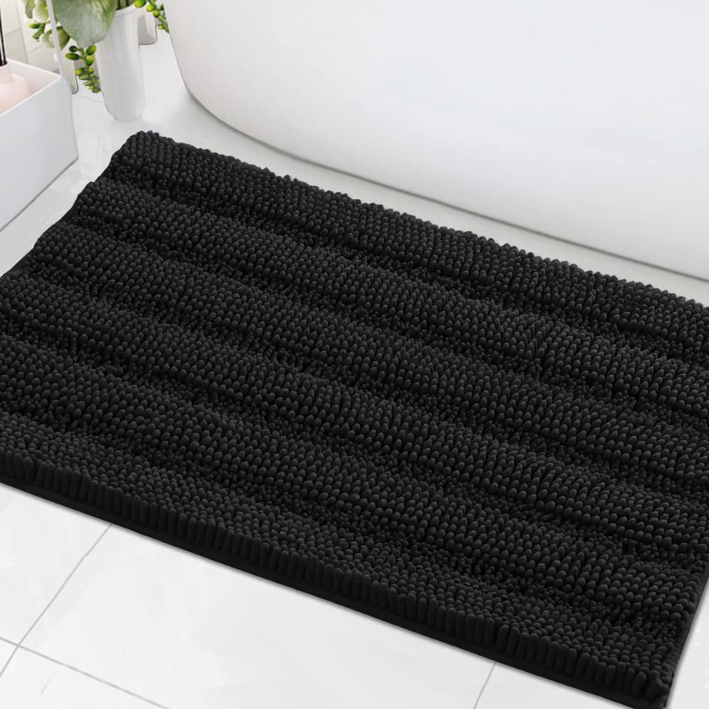 H.VERSAILTEX Grey Bathroom Rug Set Bath Mats, 2 Piece Bath Rugs Non Slip Thick Soft Chenille Striped Bath Rug Set, Bath Mats for Bathroom Sets (Grey, 20" x 32"/17" x 24")