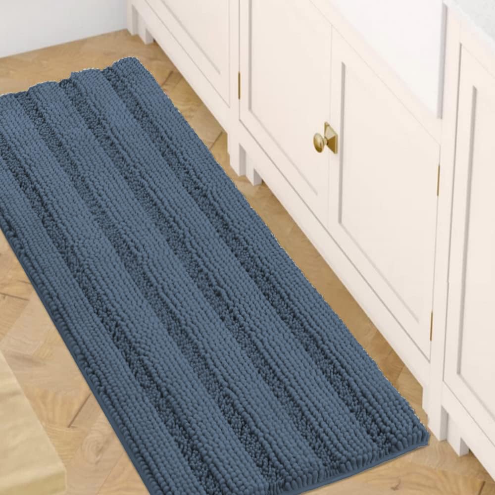 H.VERSAILTEX Grey Bathroom Rug Set Bath Mats, 2 Piece Bath Rugs Non Slip Thick Soft Chenille Striped Bath Rug Set, Bath Mats for Bathroom Sets (Grey, 20" x 32"/17" x 24")