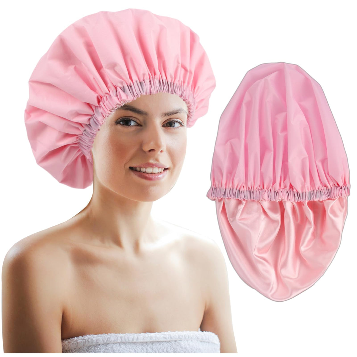 Shower Cap for Women Men Reusable Waterproof Bath Cap for Long Hair Braids