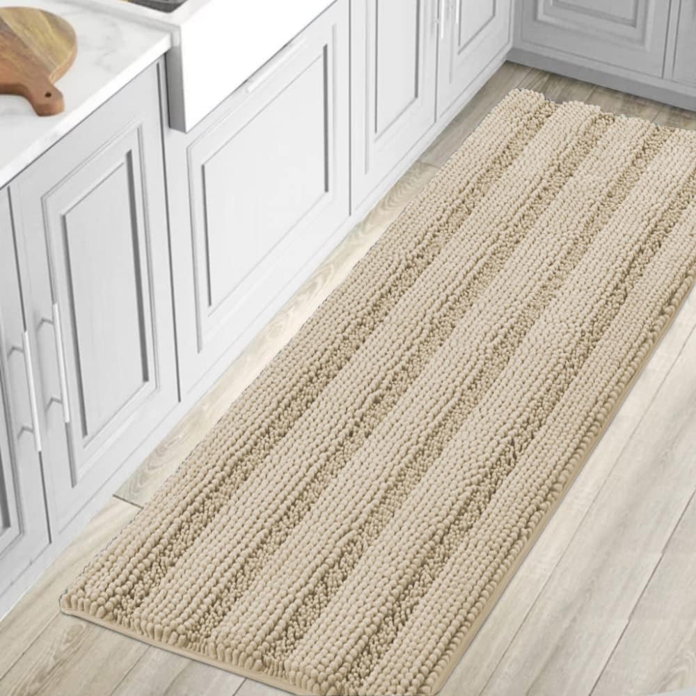 H.VERSAILTEX Grey Bathroom Rug Set Bath Mats, 2 Piece Bath Rugs Non Slip Thick Soft Chenille Striped Bath Rug Set, Bath Mats for Bathroom Sets (Grey, 20" x 32"/17" x 24")
