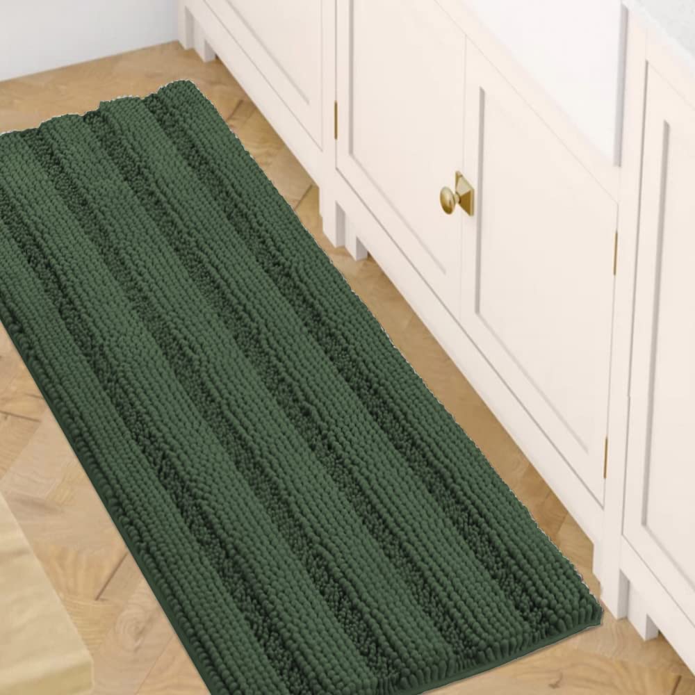 H.VERSAILTEX Grey Bathroom Rug Set Bath Mats, 2 Piece Bath Rugs Non Slip Thick Soft Chenille Striped Bath Rug Set, Bath Mats for Bathroom Sets (Grey, 20" x 32"/17" x 24")