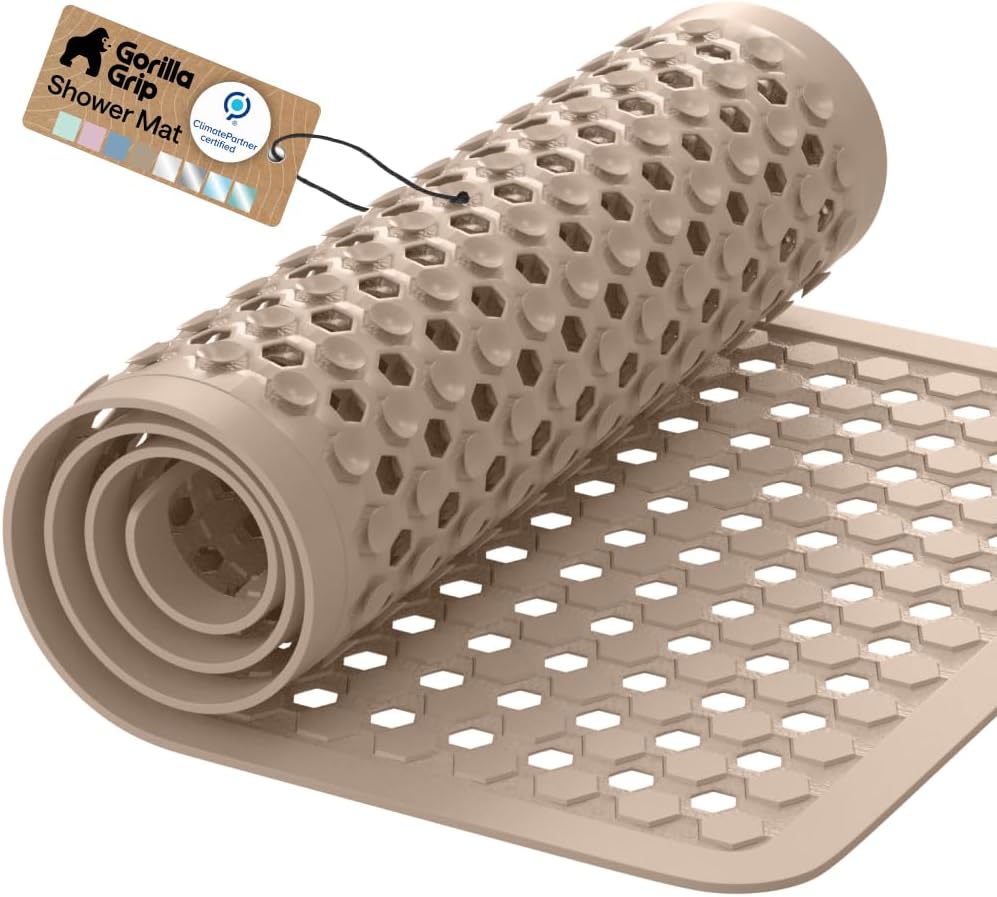 GORILLA GRIP Bath Tub Shower Mat, Bathtub Floor Liner, 35x16 Beige