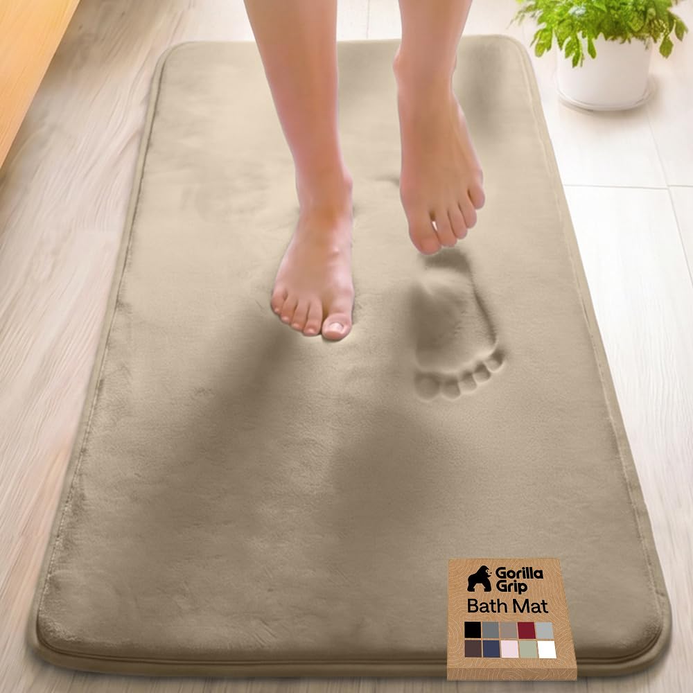 GORILLA GRIP® Memory Foam Bath Rug for Bathroom, 24x17 Gray