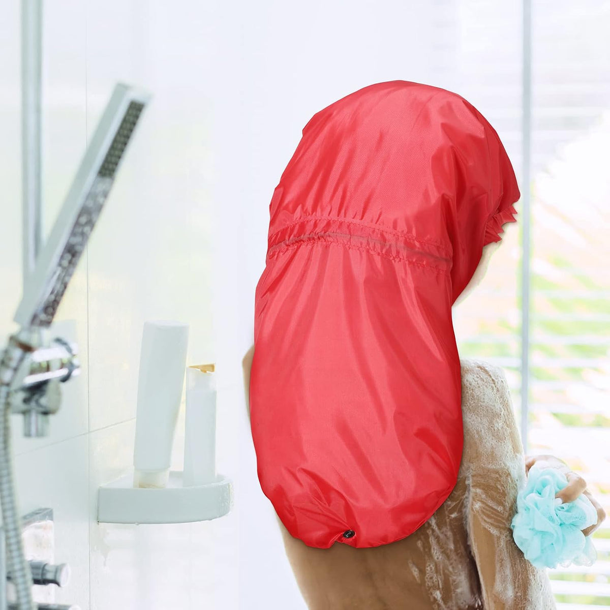 Eurzom 4 Pcs Large Shower Cap for Braids Locs, Red, Blue, Black, Gray