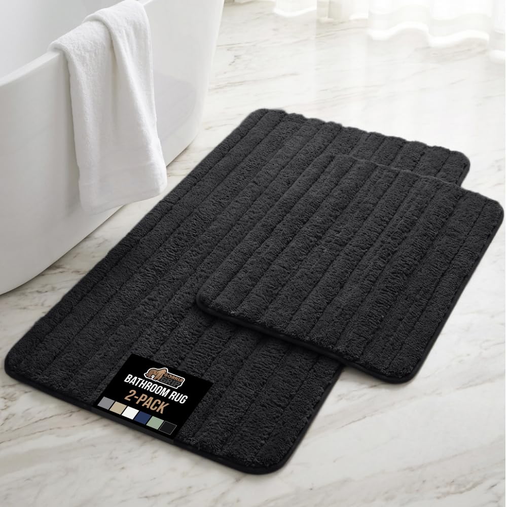 GORILLA GRIP Memory Foam Bathroom Rugs, Absorbent Bath Mat, 24x16 Navy