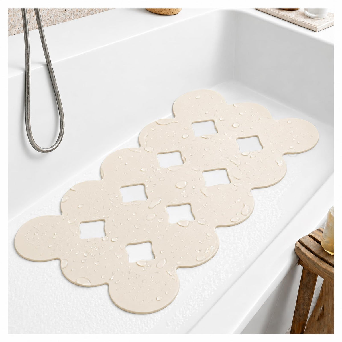 Webos Patented Non Slip Bathtub Mat Shower Bath Mats with Strong Suction Cups Superior Grip&Drainage Soft Heavy Duty Natural Rubber Bath Mat for Inside The tub (White, 28x16 inch)