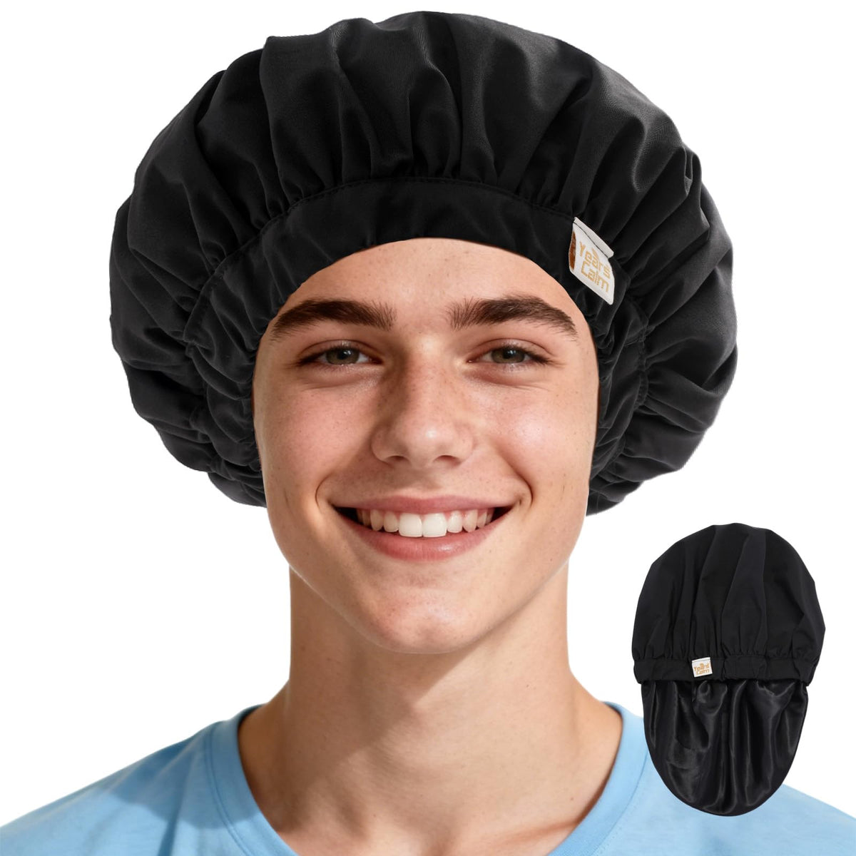 Years calm Satin Lined Shower Cap for Men Waterproof Reusable Checkerboard