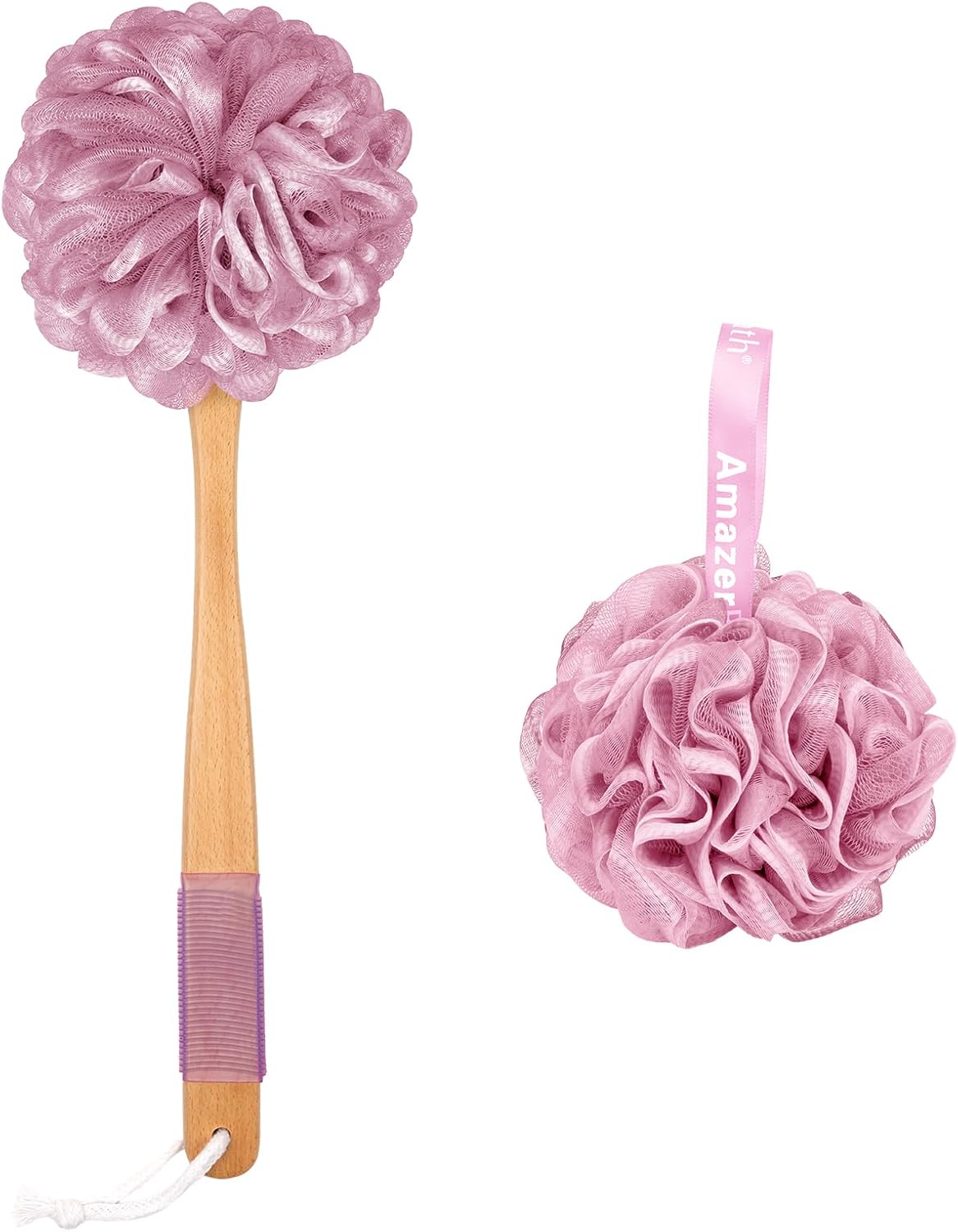 AmazerBath Loofah Back Scrubber for Shower, Loofah Sponge with Handle, Pink