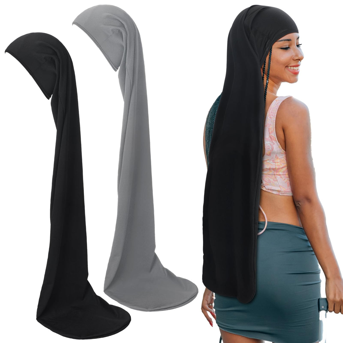 Twistover 2 Jumbo Dreadlock Cap Wrap for Dreads,Black,Black,50 Inches
