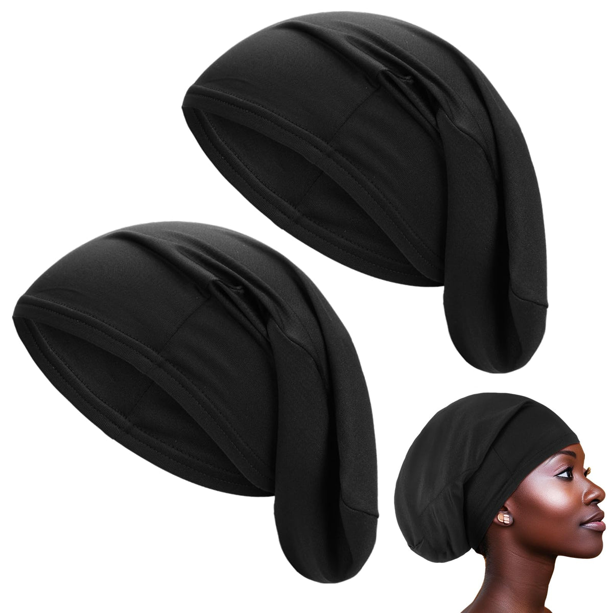 Twistover 2 Jumbo Dreadlock Cap Wrap for Dreads,Black,Black,50 Inches