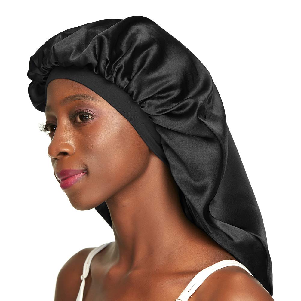 Long Braids Satin Bonnet Jumbo Sleep Cap to Protect Hair Black