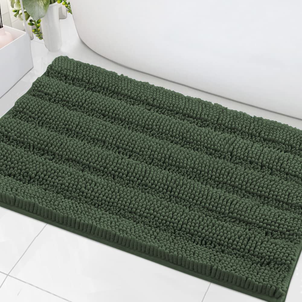 H.VERSAILTEX Grey Bathroom Rug Set Bath Mats, 2 Piece Bath Rugs Non Slip Thick Soft Chenille Striped Bath Rug Set, Bath Mats for Bathroom Sets (Grey, 20" x 32"/17" x 24")