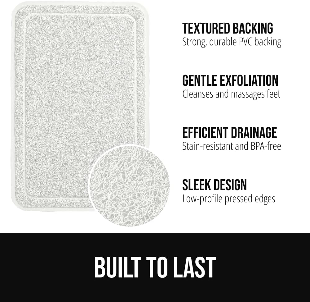 GORILLA GRIP Exfoliating Bath and Shower Mat, Textured Backing, 24x16 White